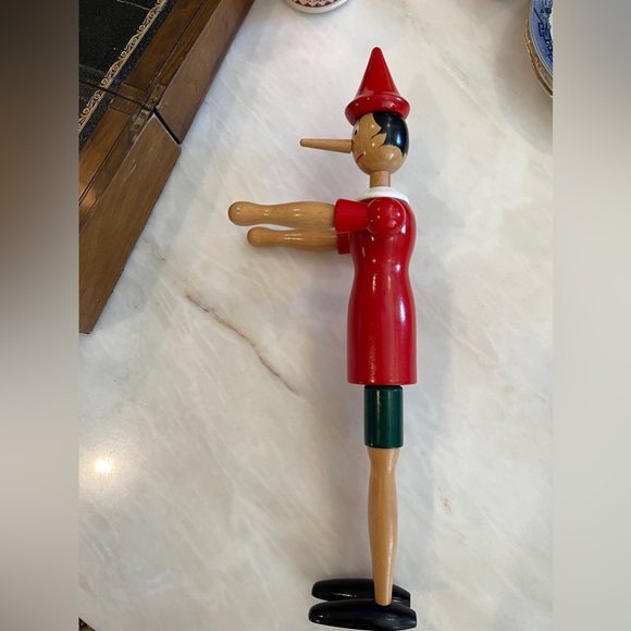 Garanzia Di Qualita Vtg Pinocchio Wooden Doll Made in Italy - 20"H Hand Painted - Picture 4 of 12